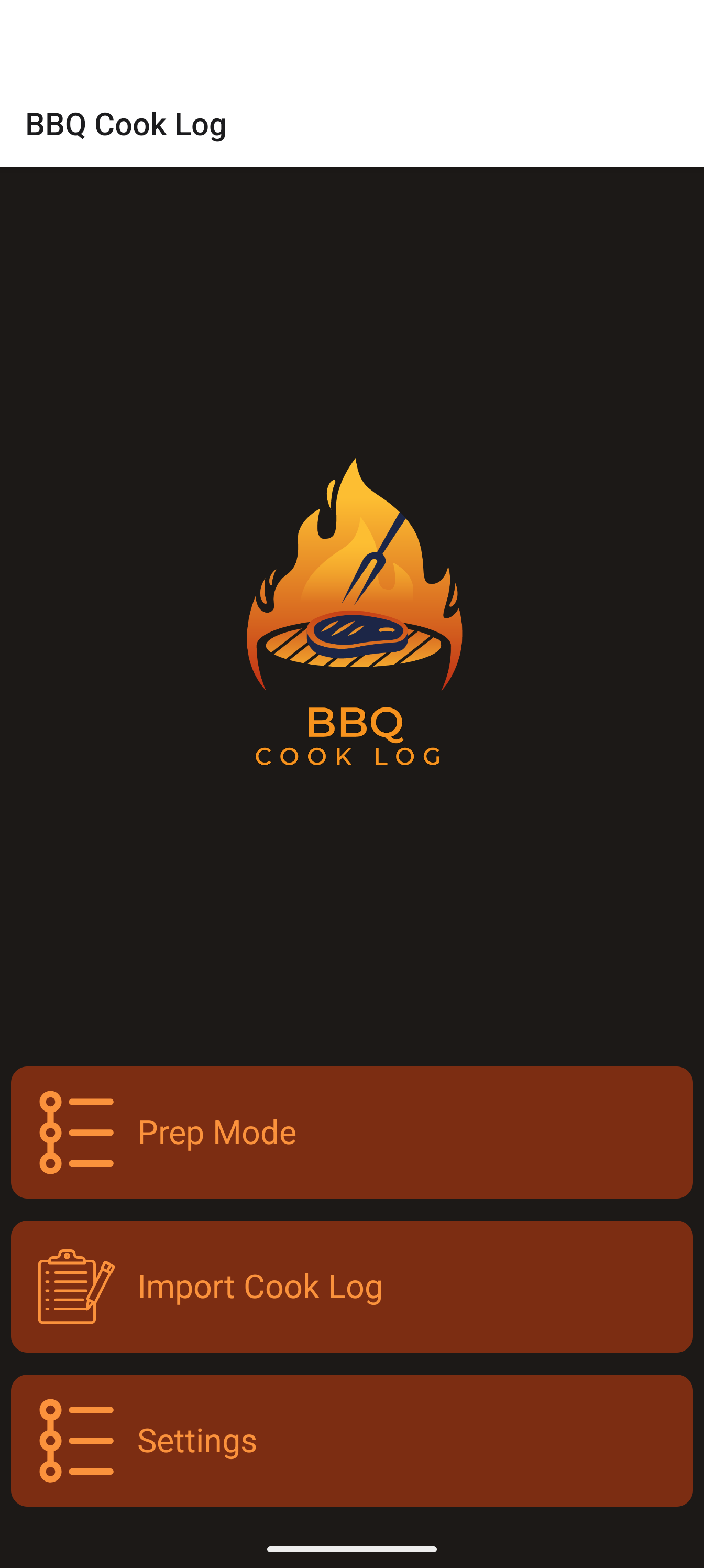 BBQ Cook Log home screen