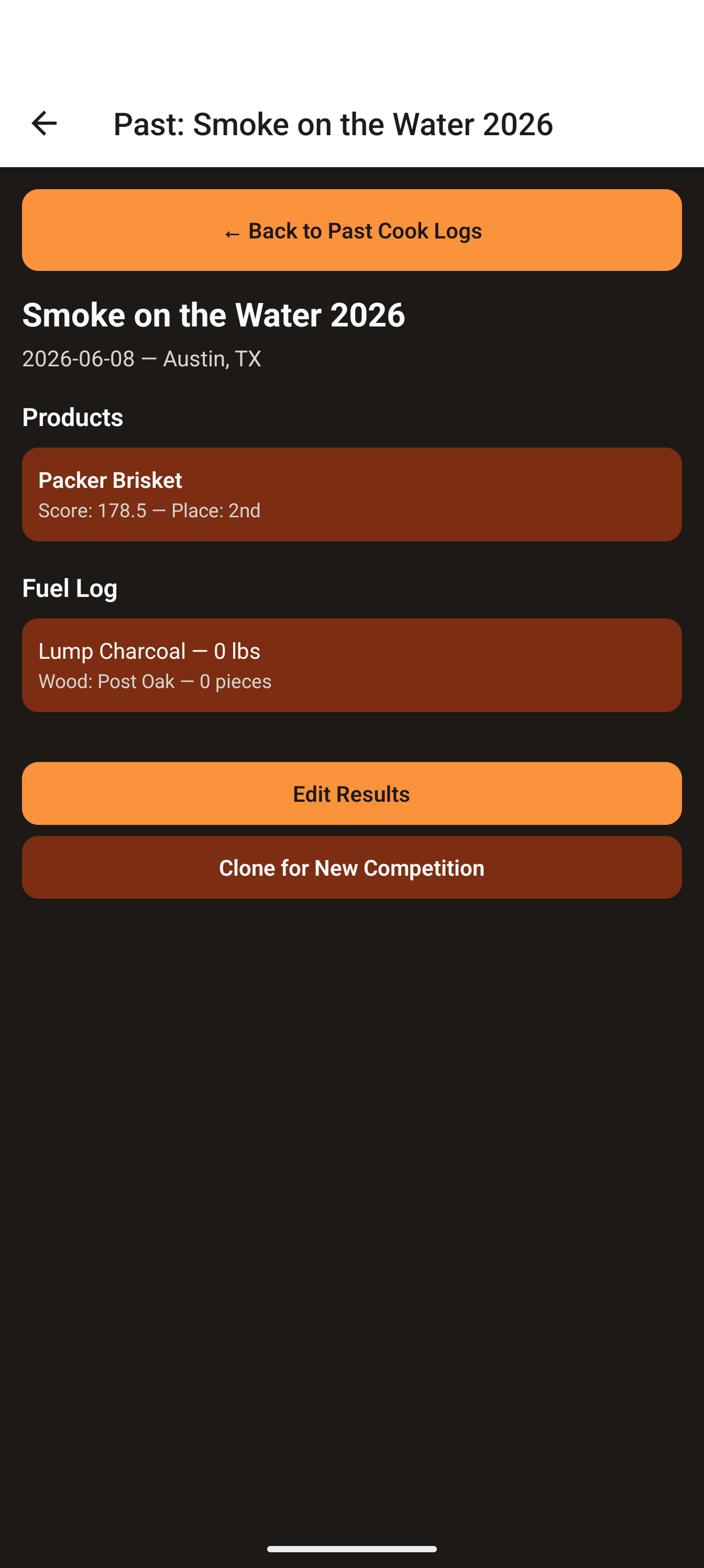 Past cook log detail